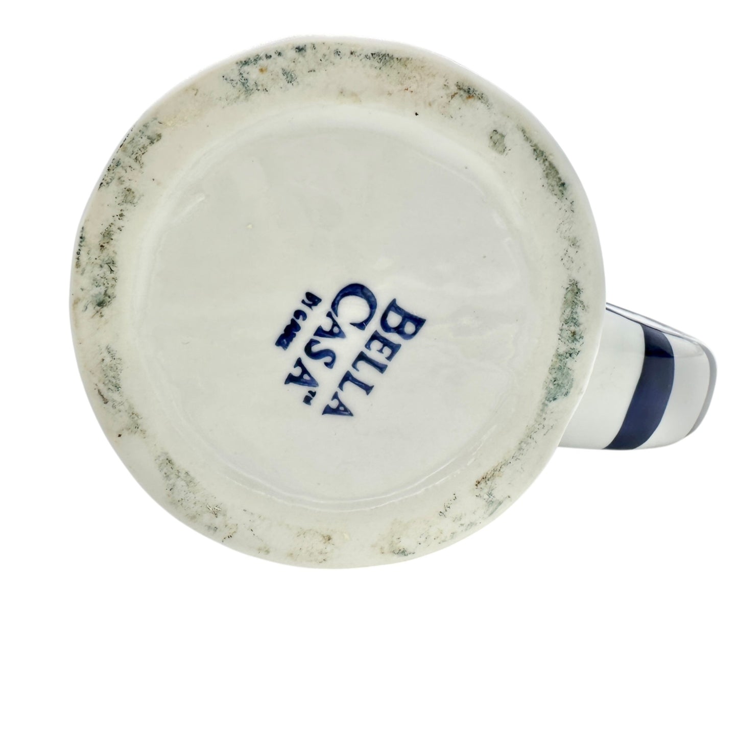 Bella Casa Rooster Pitcher Blue and White Ceramic with Floral Design 8" Tall