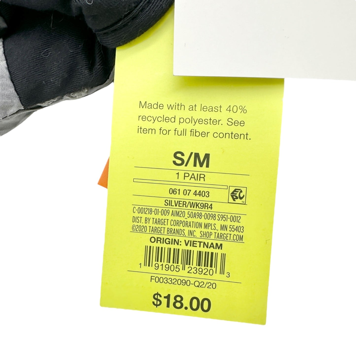 All In Motion Water-Resistant Winter Gloves S/M Silver Grip Palms Touchscreen