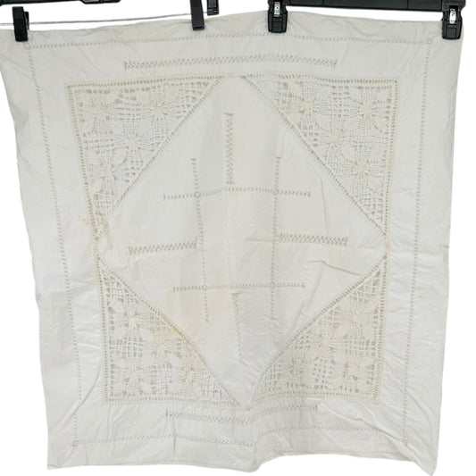 Vintage Antique White Pillow Sham Lace Cutouts 28 inch Square Decorative Design
