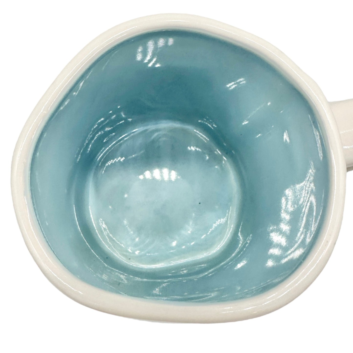 Rae Dunn Artisan Collection Snowflake Season Ceramic Mug 16 oz White Blue inside
