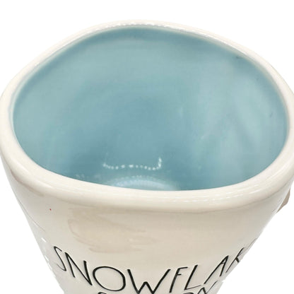Rae Dunn Artisan Collection Snowflake Season Ceramic Mug 16 oz White Blue inside
