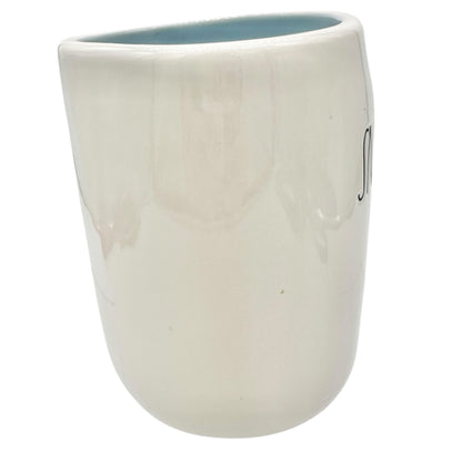 Rae Dunn Artisan Collection Snowflake Season Ceramic Mug 16 oz White Blue inside