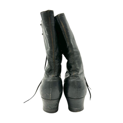 Vintage Queen Quality Black Leather Lace Up Victorian Boots Timeless -Sole 10”L