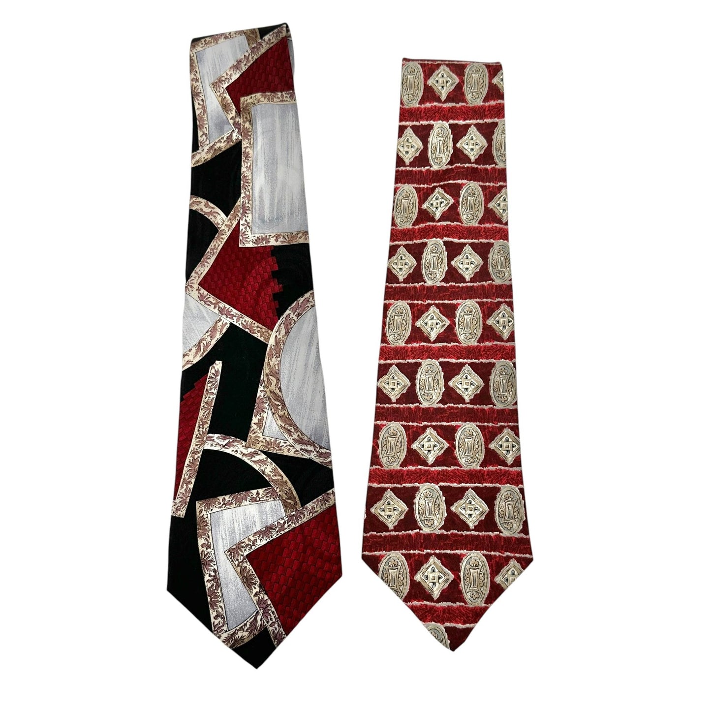 J.T. Beckett Mens Silk Necktie Pair Geometric Red Pattern Designs USA Extra Long