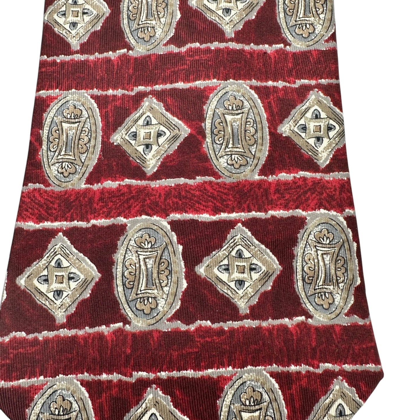 J.T. Beckett Mens Silk Necktie Pair Geometric Red Pattern Designs USA Extra Long