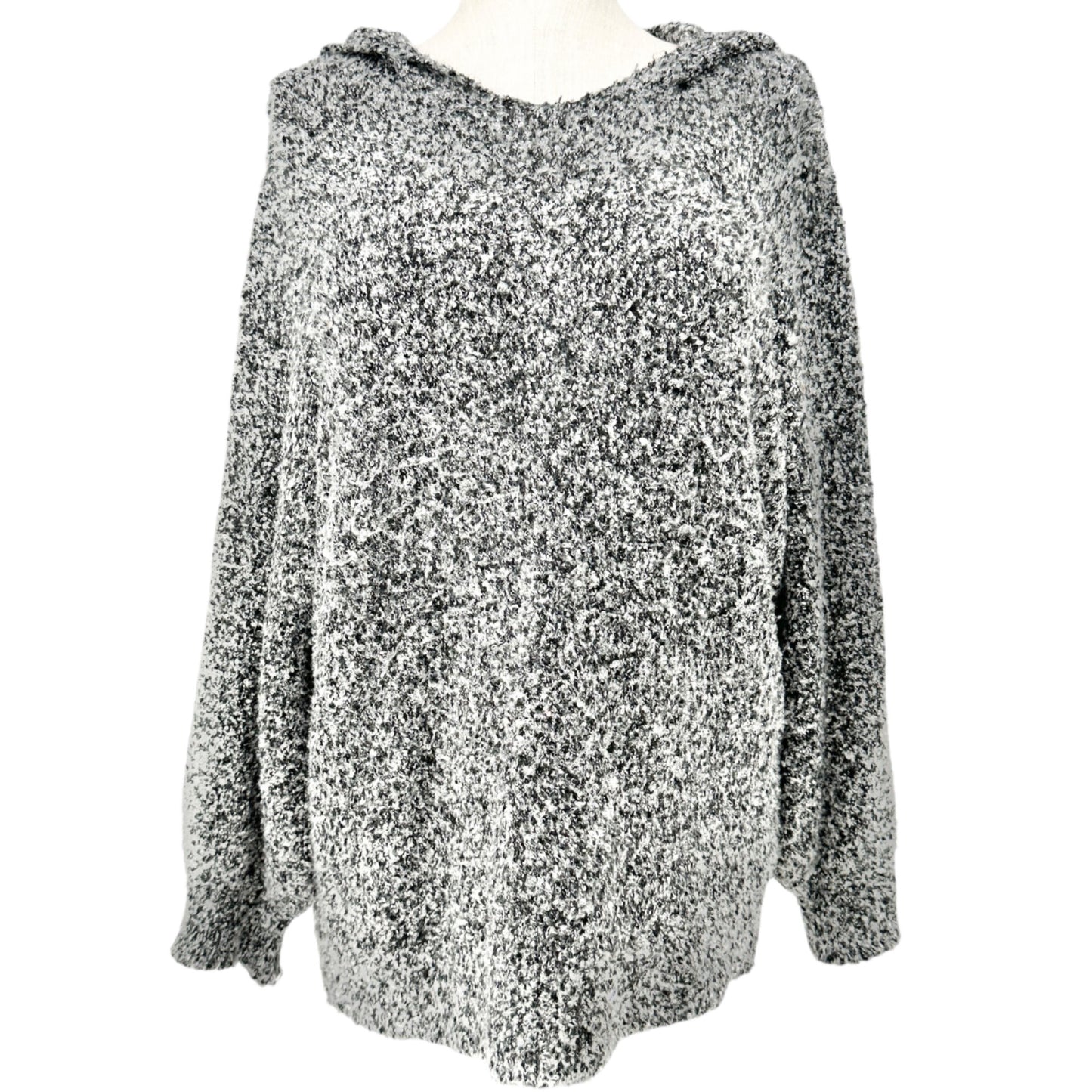 Ady P Hooded Sweater Womens 3X Black White Marled Long Sleeves Relaxed Fit Soft