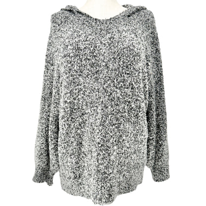 Ady P Hooded Sweater Womens 3X Black White Marled Long Sleeves Relaxed Fit Soft