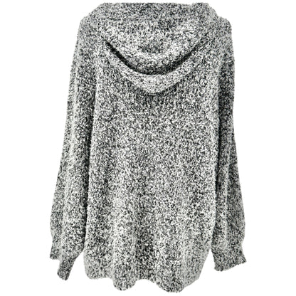 Ady P Hooded Sweater Womens 3X Black White Marled Long Sleeves Relaxed Fit Soft