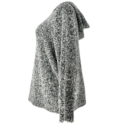 Ady P Hooded Sweater Womens 3X Black White Marled Long Sleeves Relaxed Fit Soft