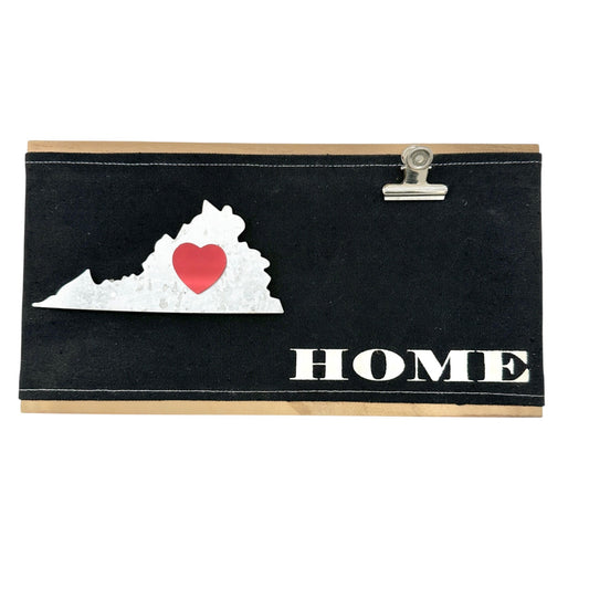 Virginia-Themed Wooden Sign Black Canvas Metal State Cutout Heart Magnet & Clip