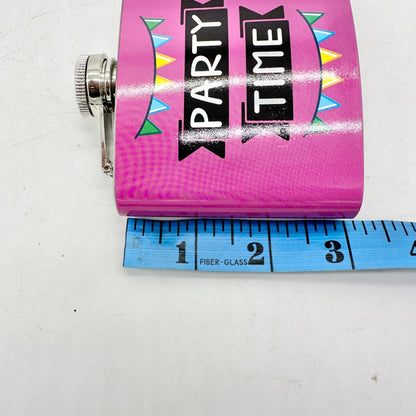 Party Time Stainless Steel Flask 6 Oz Pink With Colorful Banner Design Midwood