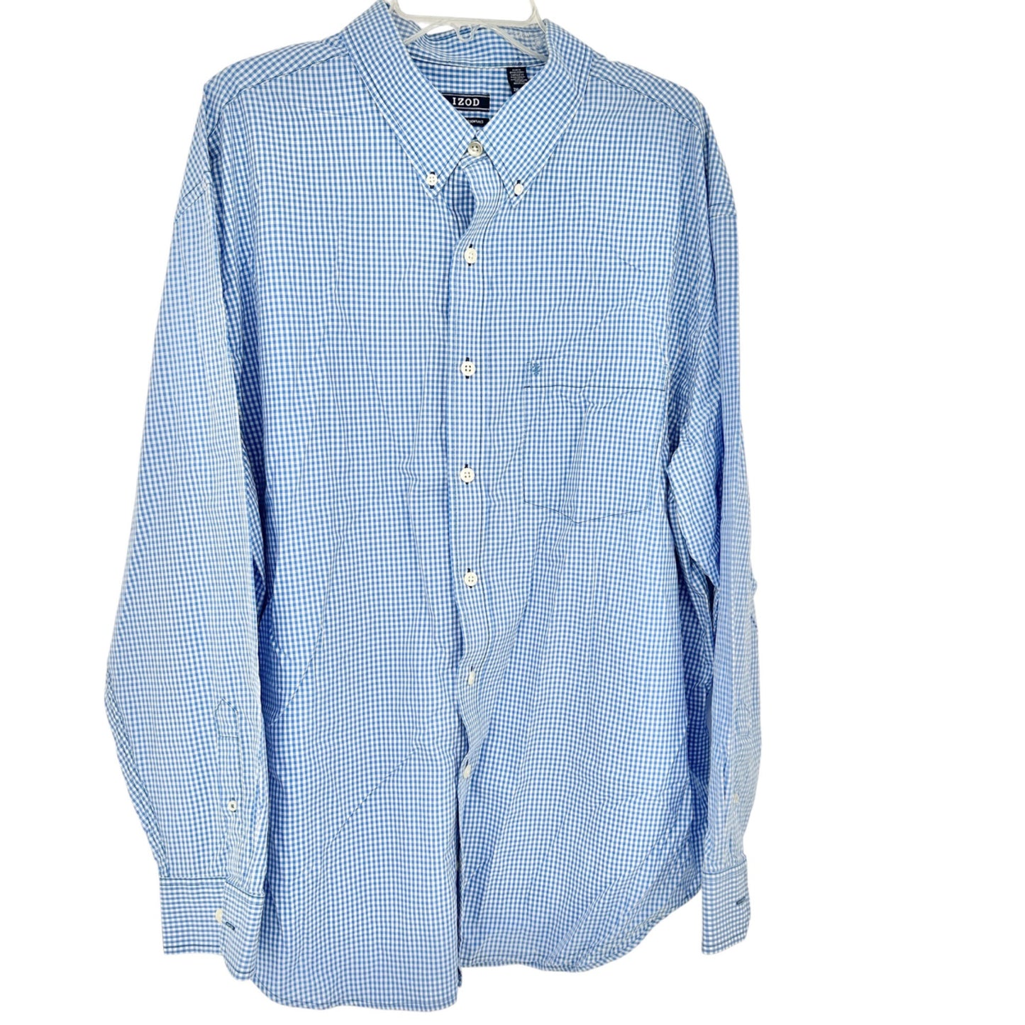 Izod Premium Essentials Button Down Shirt Mens 2XL Blue White Gingham Cotton LS