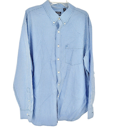 Izod Premium Essentials Button Down Shirt Mens 2XL Blue White Gingham Cotton LS