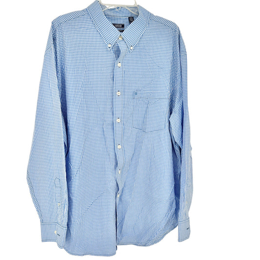Izod Premium Essentials Button Down Shirt Mens 2XL Blue White Gingham Cotton LS
