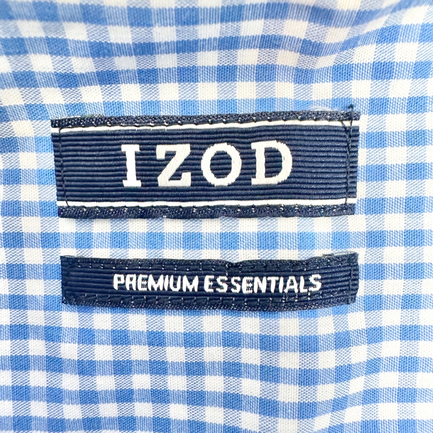 Izod Premium Essentials Button Down Shirt Mens 2XL Blue White Gingham Cotton LS