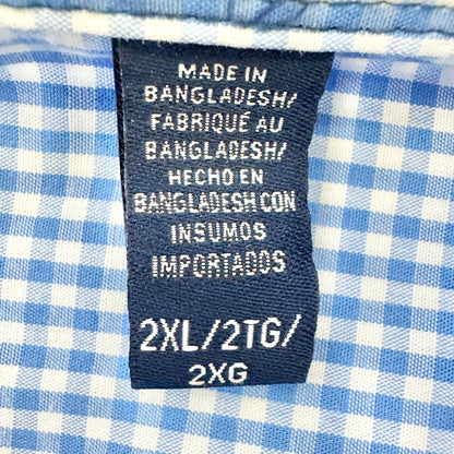 Izod Premium Essentials Button Down Shirt Mens 2XL Blue White Gingham Cotton LS