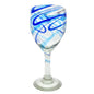 Vintage Hand Blown 8 oz Wine Glass Goblet Clear with Blue Swirls - Height 8"