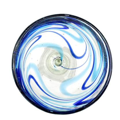 Vintage Hand Blown 8 oz Wine Glass Goblet Clear with Blue Swirls - Height 8"