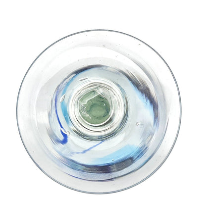 Vintage Hand Blown 8 oz Wine Glass Goblet Clear with Blue Swirls - Height 8"