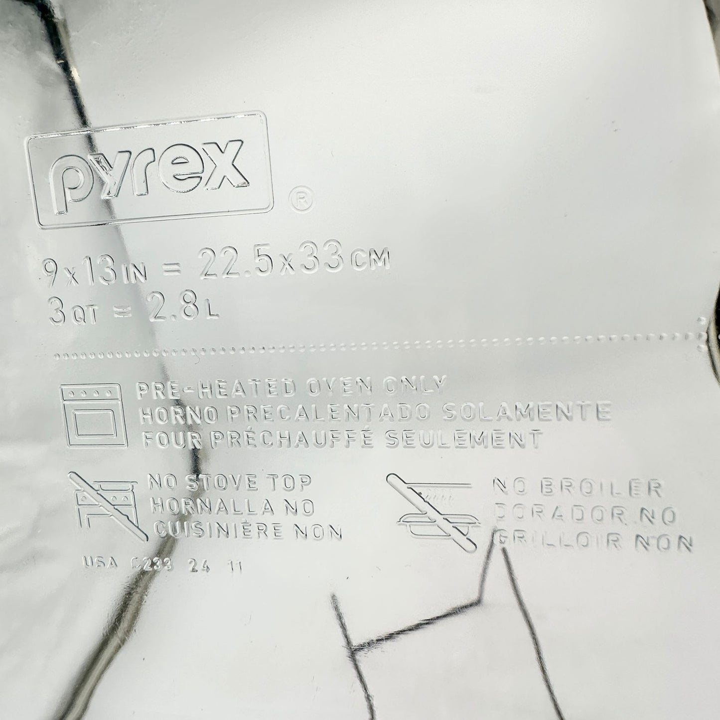 Pyrex Glass Rectangle Baking Dish 3 Qt 13 X 9 inches With Handles Clear USA Made