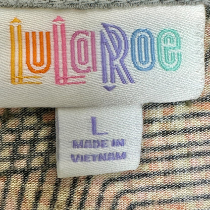 LuLaRoe Randy Top L Orange Gray Geometric Star Print 3/4 Sleeve Stretchy Shirt