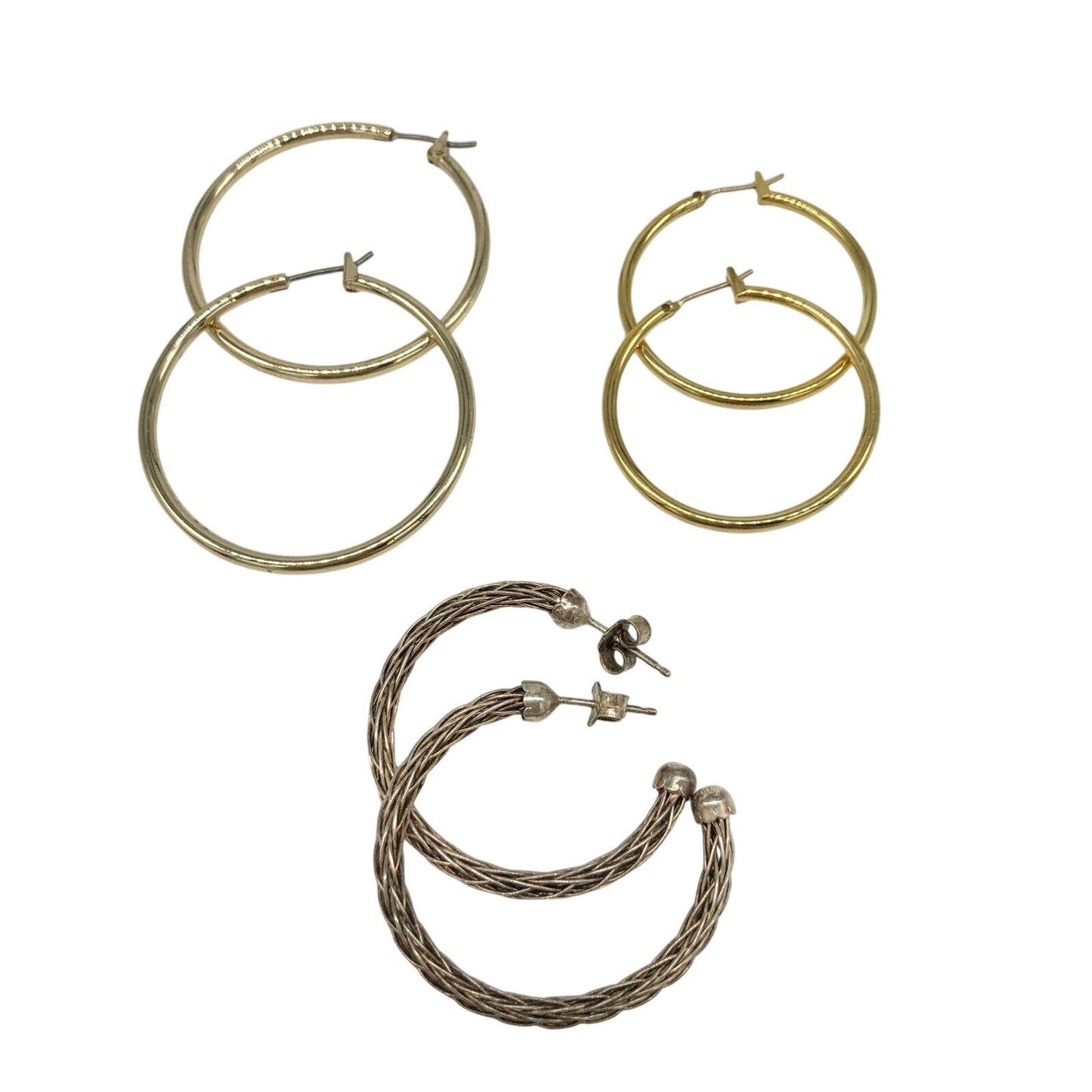 Set Of 3 Hoop Earrings In Gold-Tone With Polished & Braided Designs