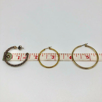 Set Of 3 Hoop Earrings In Gold-Tone With Polished & Braided Designs