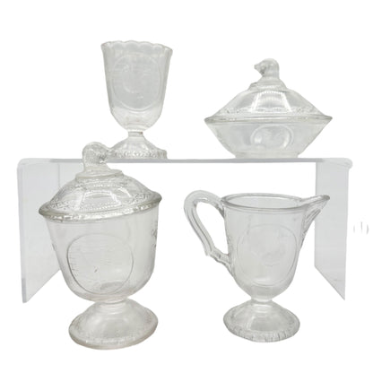 Rooster 4 Pc Vtg Childs Tableware Set King Glass Co 1890-91 Clear Pressed Glass