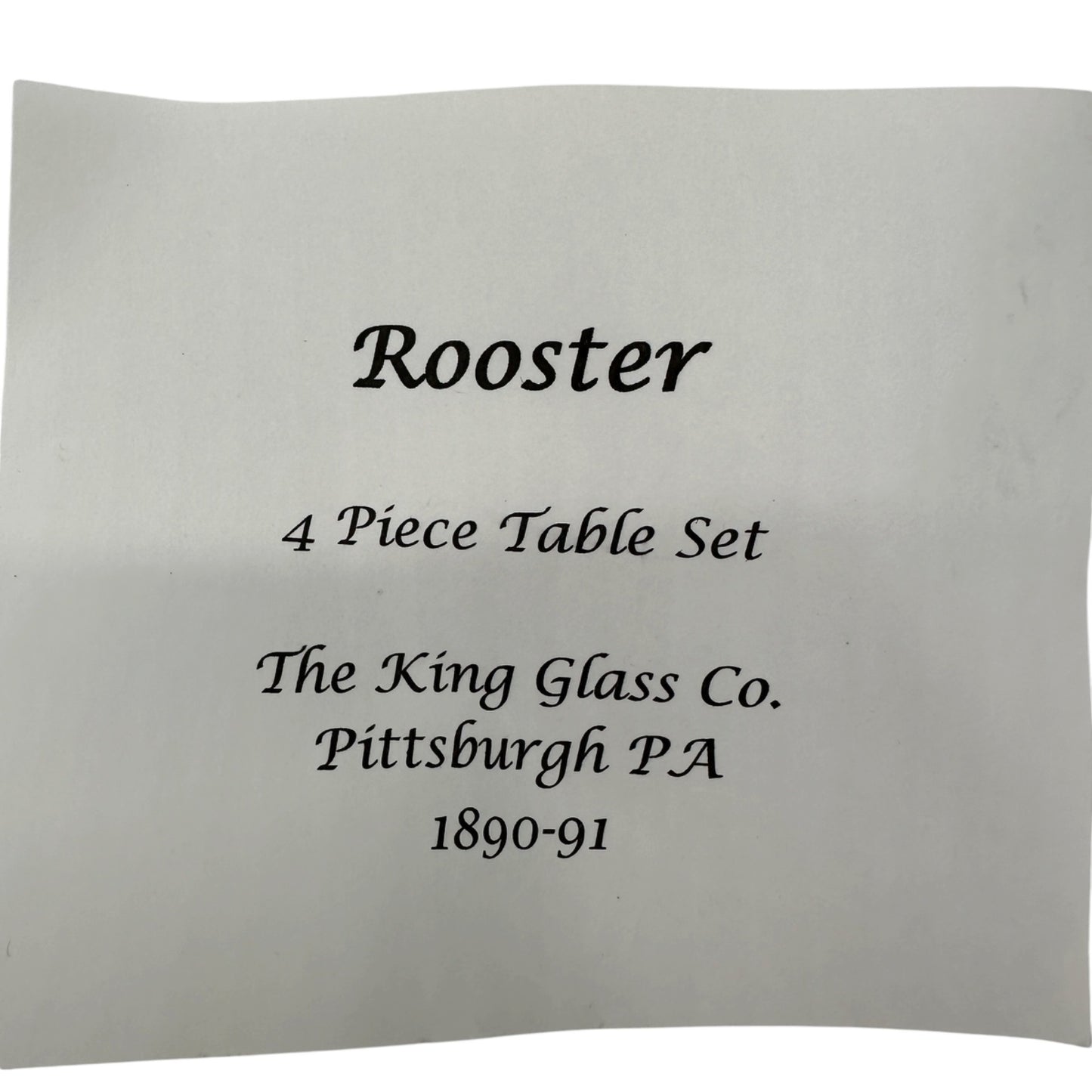 Rooster 4 Pc Vtg Childs Tableware Set King Glass Co 1890-91 Clear Pressed Glass