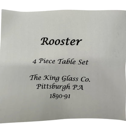 Rooster 4 Pc Vtg Childs Tableware Set King Glass Co 1890-91 Clear Pressed Glass