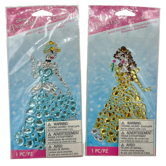 Disney Princess Bling Stickers Cinderella and Belle 1 PC Each Craft Accessory