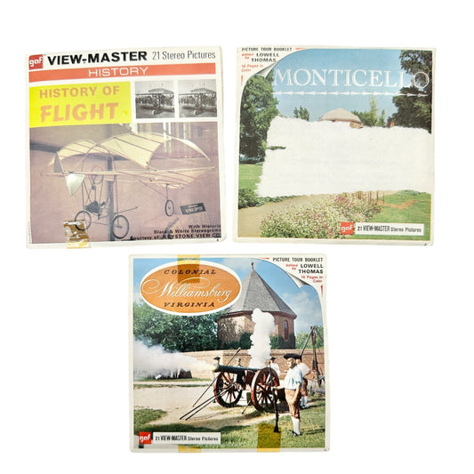 Vintage View Master 3 Reel Set History Of Flight Monticello Williamsburg