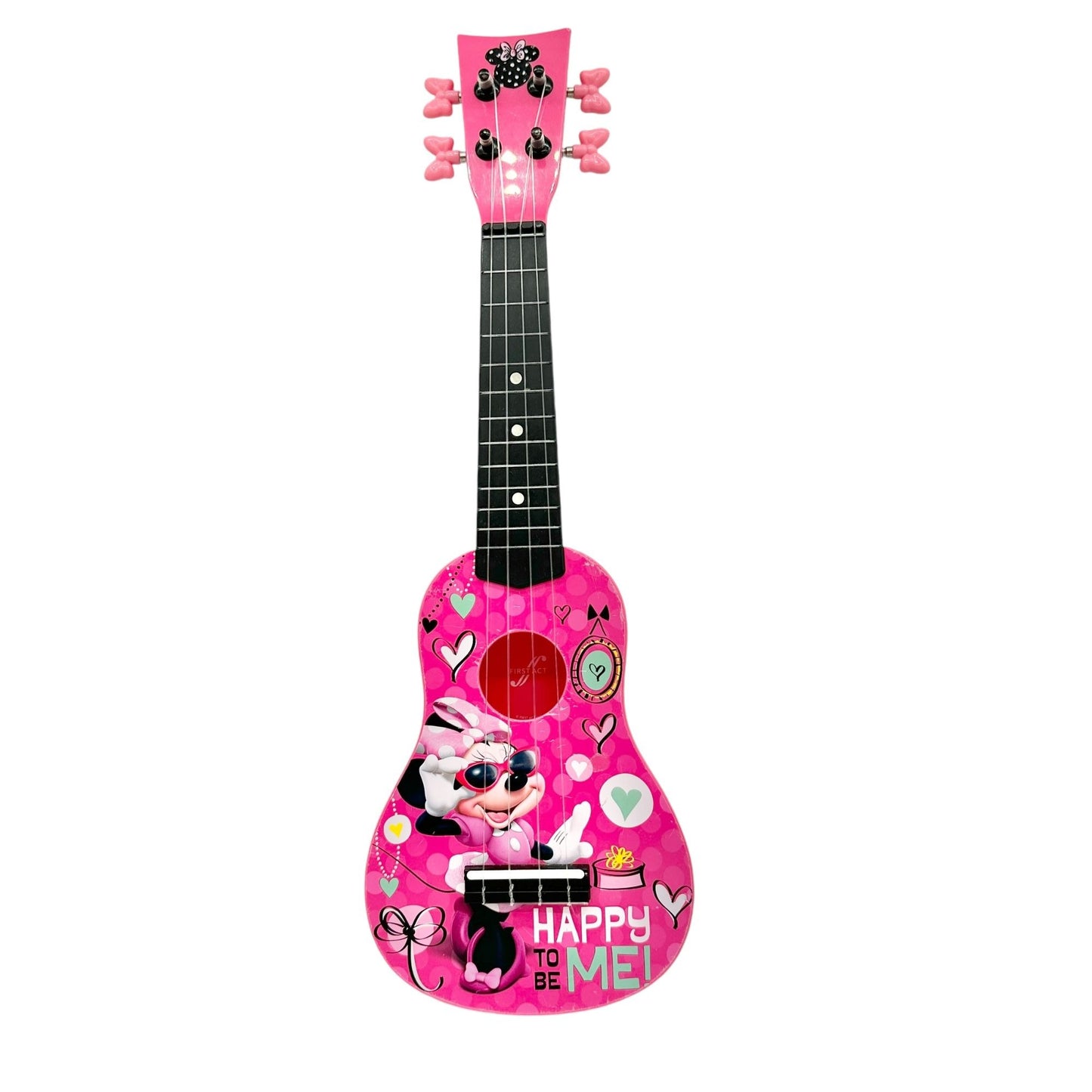 Disney Minnie Mouse Pink Ukulele By First Act For Kids With Heart & Bow Design