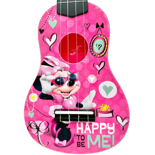 Disney Minnie Mouse Pink Ukulele By First Act For Kids With Heart & Bow Design