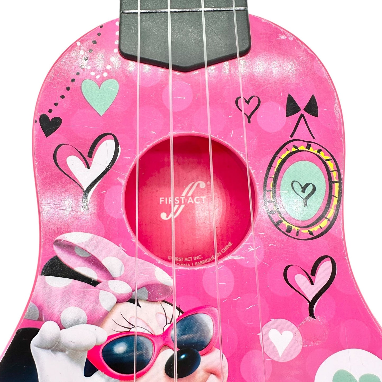 Disney Minnie Mouse Pink Ukulele By First Act For Kids With Heart & Bow Design