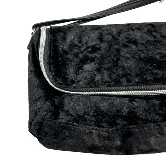 Crossbody Handbag Black Velvet with Silver Zipper and Tassels 7 x 5.5 x 2.5