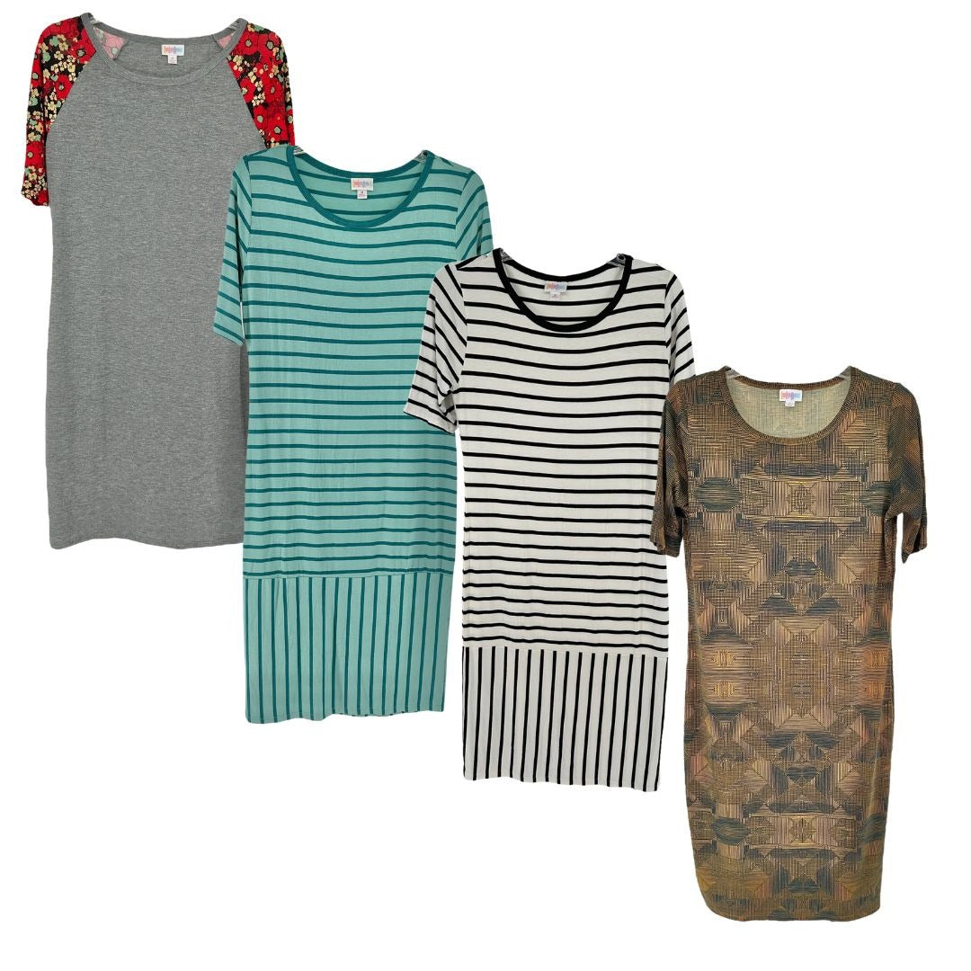 Lularoe Julia Dress Bundle M Stylish Patterns & Stripes Comfortable Knit Fabric
