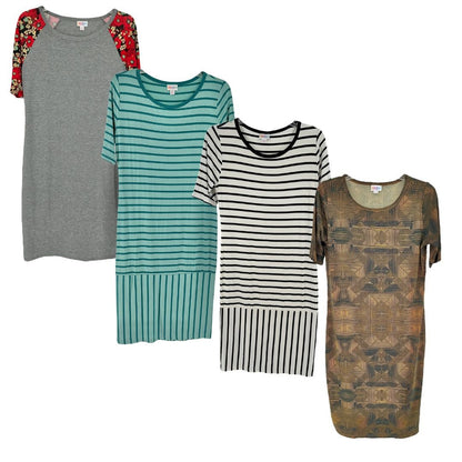 Lularoe Julia Dress Bundle M Stylish Patterns & Stripes Comfortable Knit Fabric