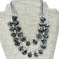 By Grace 2 Strand Necklace Black Faceted Silver Tone Beads and Chain Adjustable