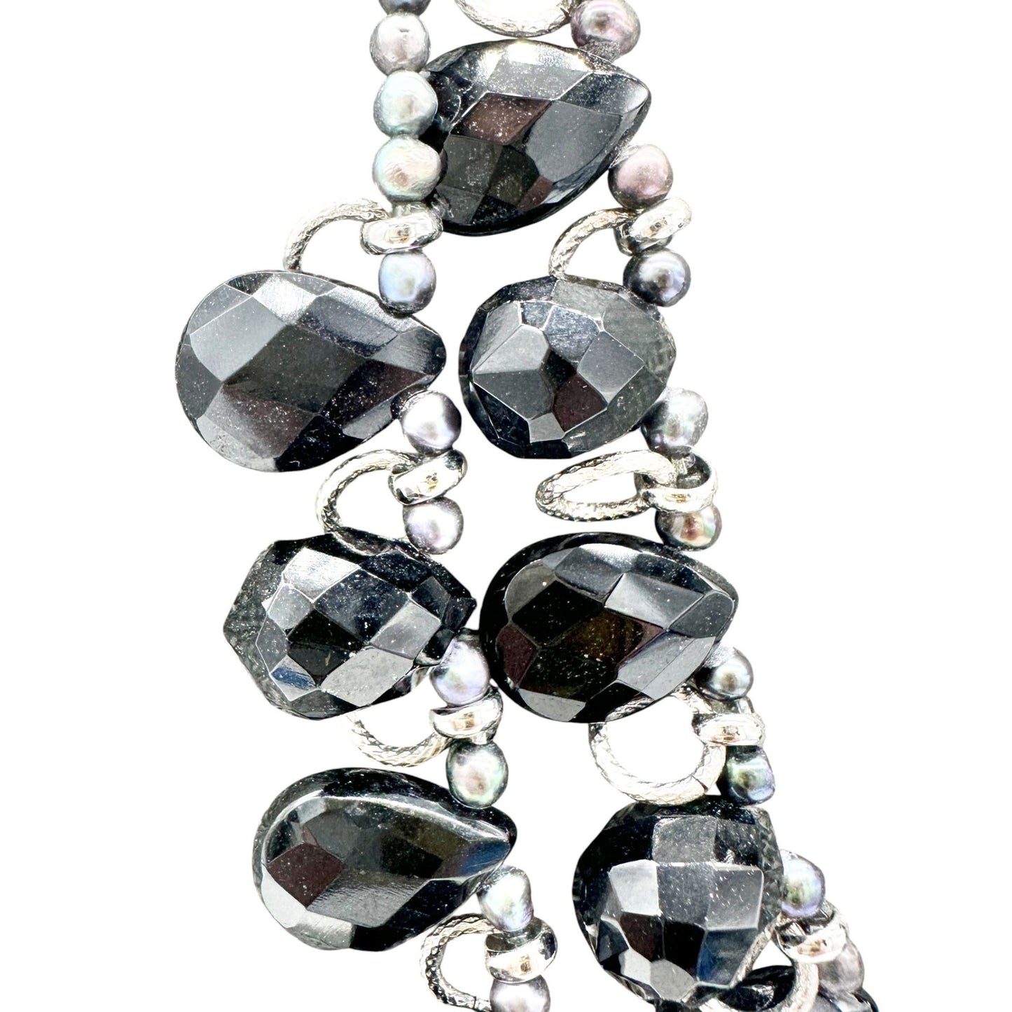 By Grace 2 Strand Necklace Black Faceted Silver Tone Beads and Chain Adjustable