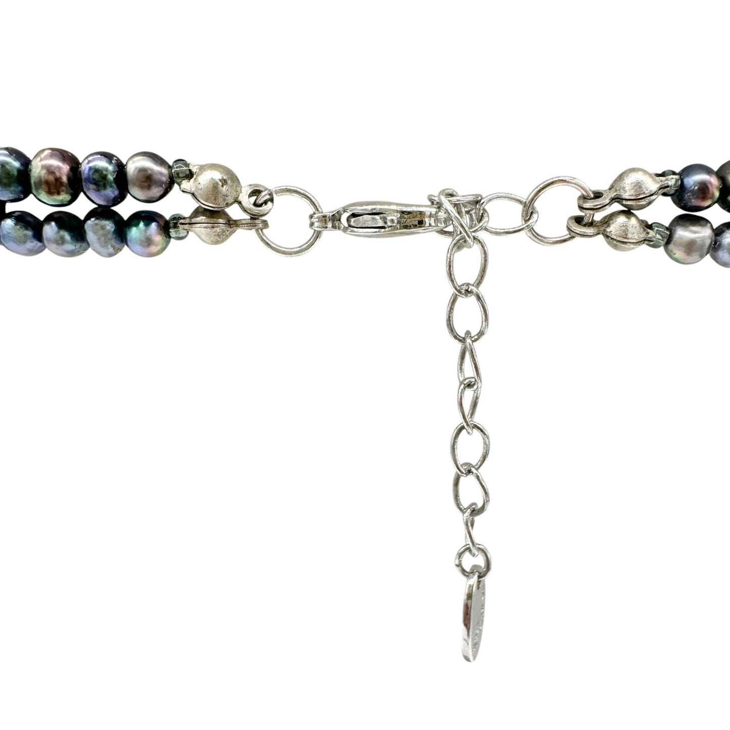By Grace 2 Strand Necklace Black Faceted Silver Tone Beads and Chain Adjustable