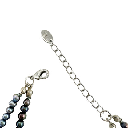By Grace 2 Strand Necklace Black Faceted Silver Tone Beads and Chain Adjustable