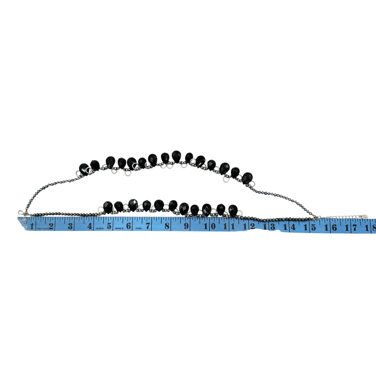 By Grace 2 Strand Necklace Black Faceted Silver Tone Beads and Chain Adjustable