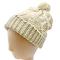 Wantable Cable Knit Cream Beanie With Pom Fleece-Lined Womens Warm Winter Hat