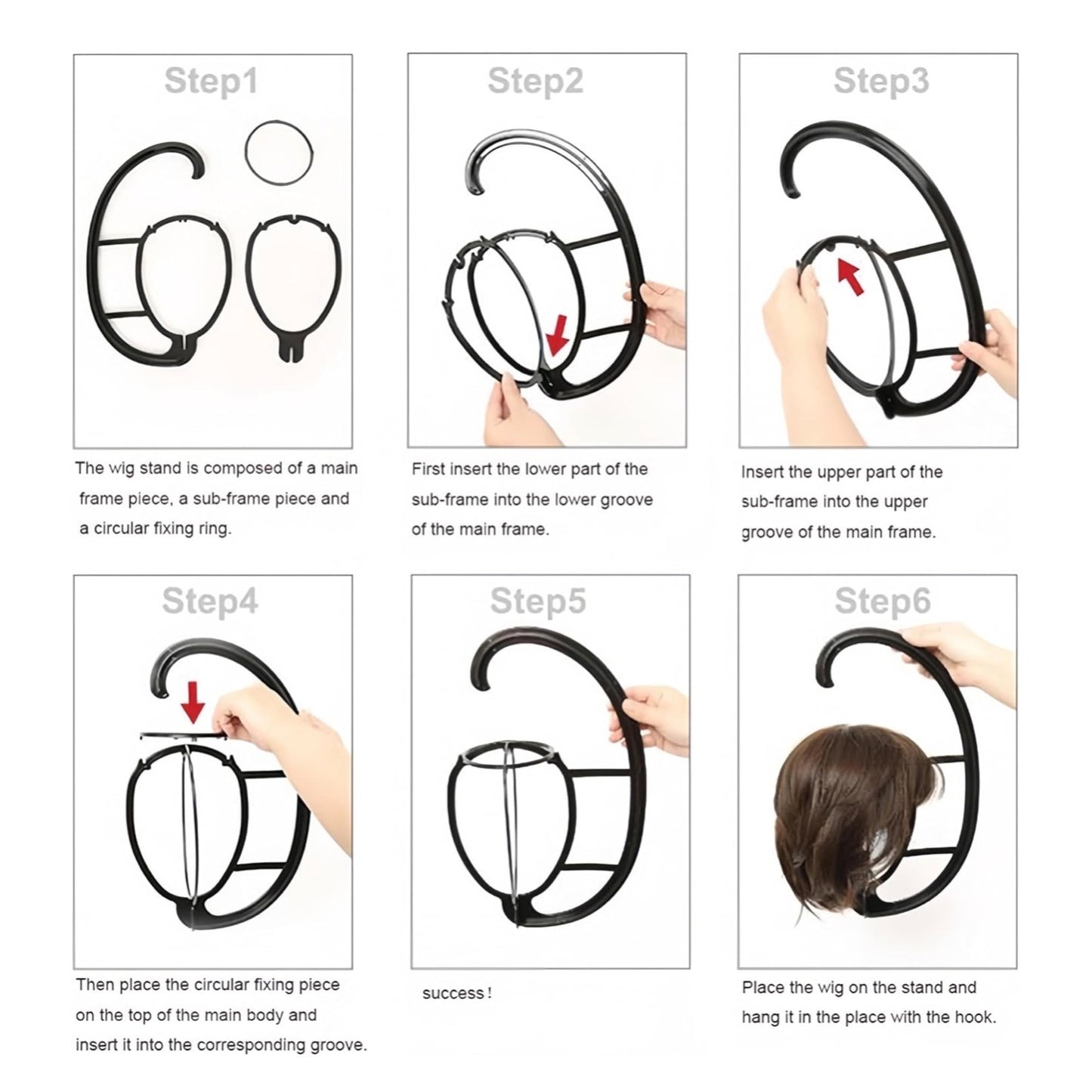 Hanging Wig Stands 4 Pack Black Plastic with Circular Fixing Ring For Storage
