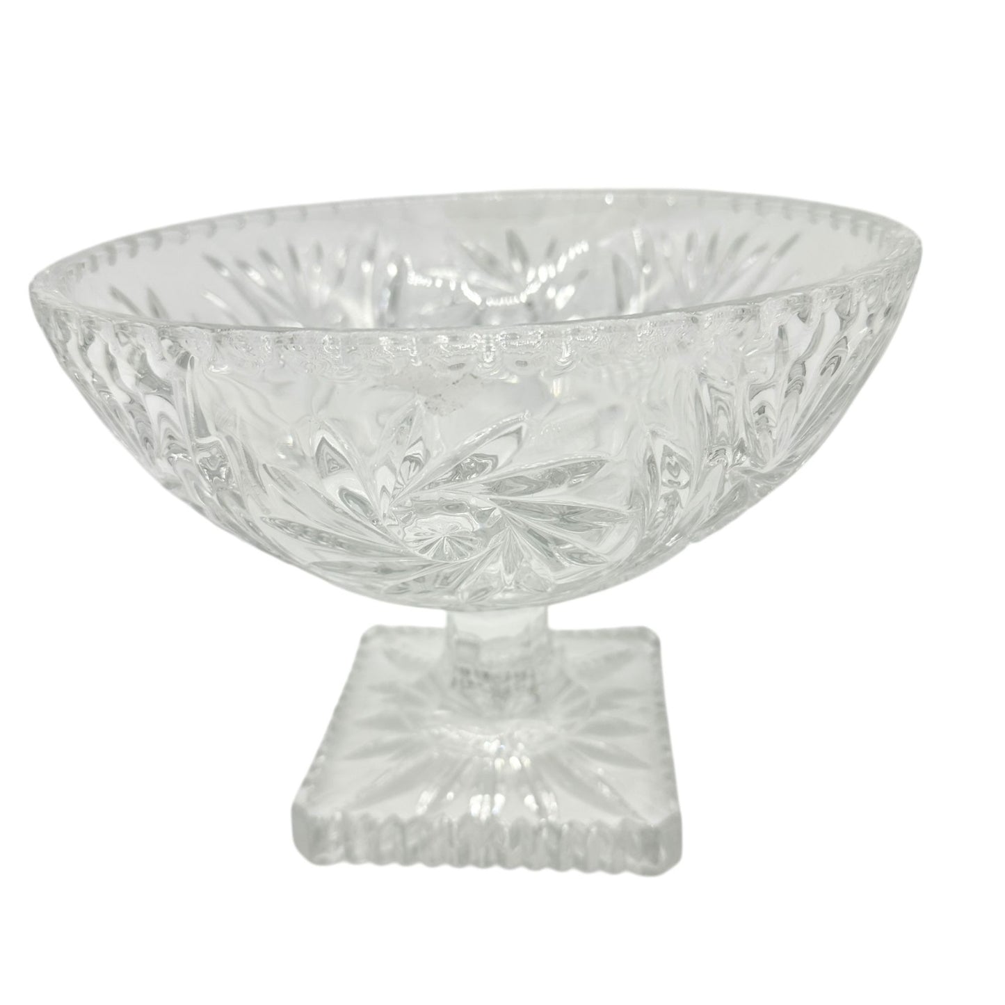 Crystal Pedestal Footed Bowl Intricate Cut Design 9.5 Inches Diameter Vintage