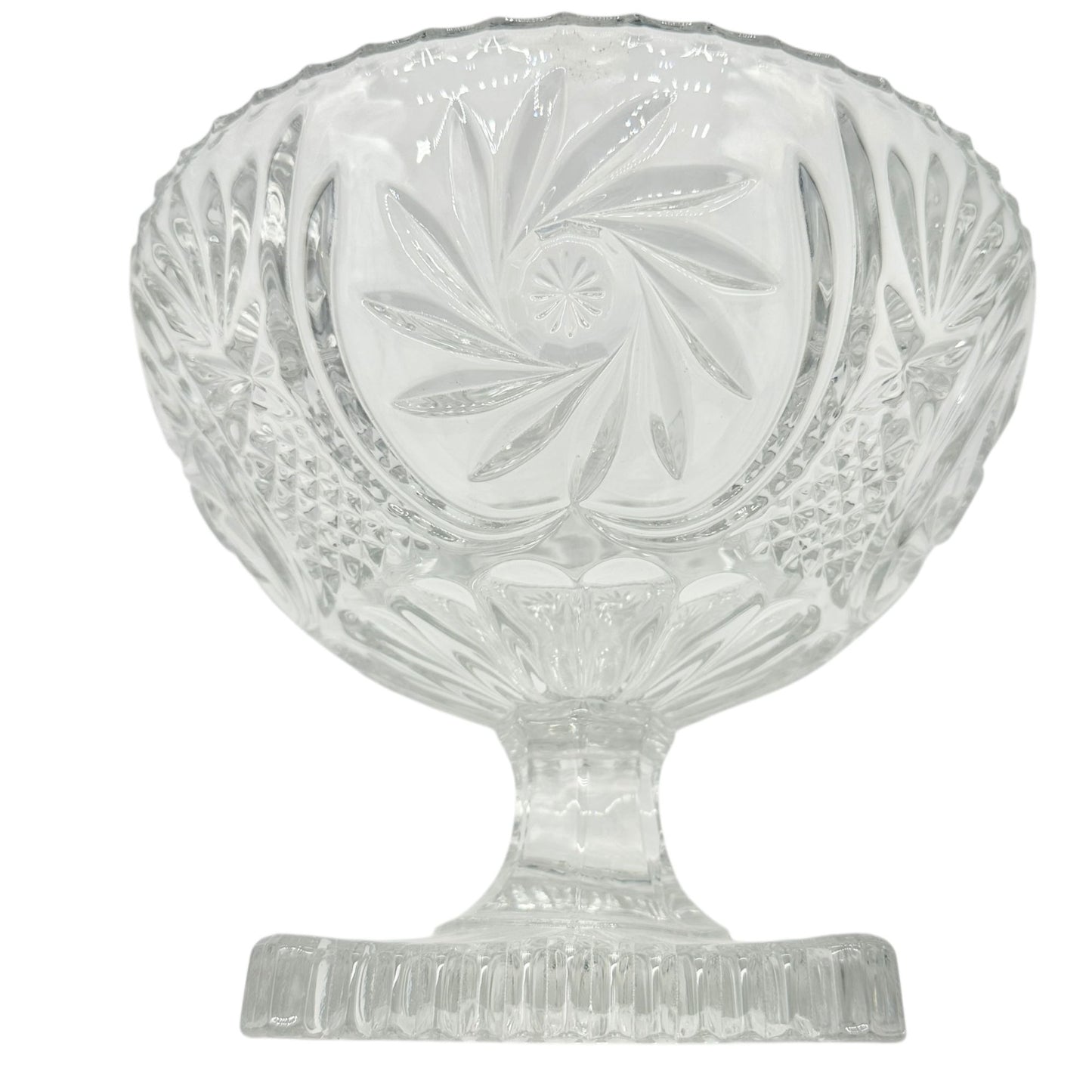 Crystal Pedestal Footed Bowl Intricate Cut Design 9.5 Inches Diameter Vintage