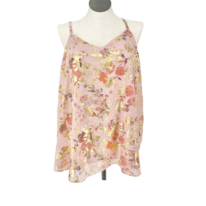 Torrid 3 Sophie Top Womens 22-24 Pink Floral Gold Foil Chiffon Swing Cami