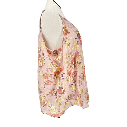 Torrid 3 Sophie Top Womens 22-24 Pink Floral Gold Foil Chiffon Swing Cami