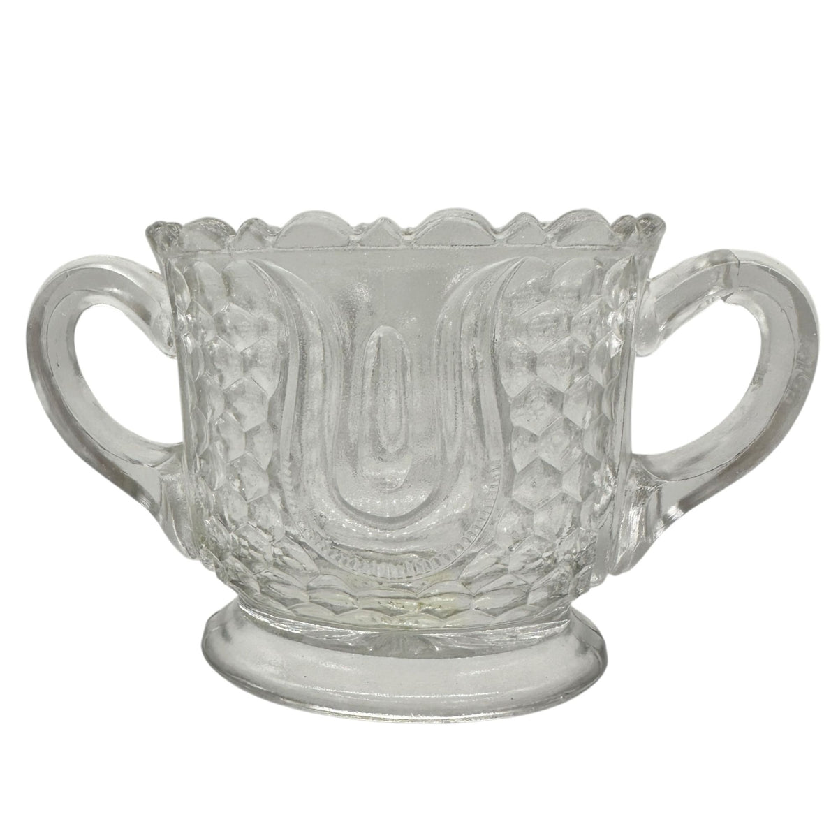 Tulip Honeycomb Etched Glass Sugar Bowl EAPG Antique Childrens Tableware 2.5"H